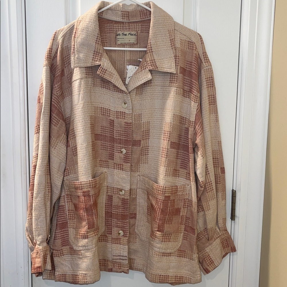 🆕 FREE PEOPLE WE THE FREE KEEP IT COZY SHIRT Oversized Small BERRY COMBO Cotton - Picture 4 of 14